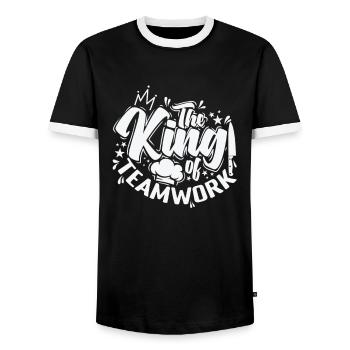 The King of Teamwork - Men's Ringer Shirt - black/white - Front - AI Model Female 172 light (172cm) & AI Model Male 178 light (178cm)