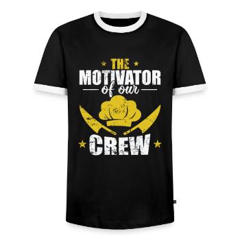 The Motivator of Our Crew - Men's Ringer Shirt - black/white - Front - AI Model Female 172 light (172cm) & AI Model Male 178 light (178cm)