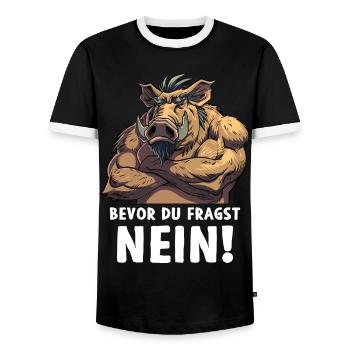 Wild Boar Before You Ask No Wilderness Forest - Men's Ringer Shirt - black/white - Front - AI Model Female 172 light (172cm) & AI Model Male 178 light (178cm)