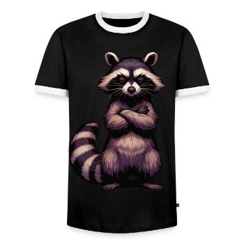 raccoon raccoons forest animal funny raccoon - Men's Ringer Shirt - black/white - Front - AI Model Female 172 light (172cm) & AI Model Male 178 light (178cm)