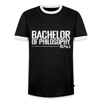 Bachelor of Philosophy (B.Phil.) - Männer Kontrast-T-Shirt - Schwarz/Weiß - Vorne - AI Model Female 172 light (172cm) & AI Model Male 178 light (178cm)