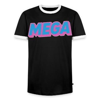 Mega lettering oldschoo retro 90s 80s - Men's Ringer Shirt - black/white - Front - AI Model Female 172 light (172cm) & AI Model Male 178 light (178cm)