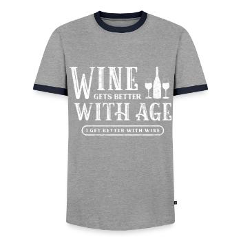 Wine Gets Better With Age I Get Better With Wine - Men's Ringer Shirt - grey/navy  - Front - AI Model Female 172 light (172cm) & AI Model Male 178 light (178cm)