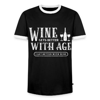 Wine Gets Better With Age I Get Better With Wine - Men's Ringer Shirt - black/white - Front - AI Model Female 172 light (172cm) & AI Model Male 178 light (178cm)