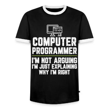 Programmeur informatique, je ne dis pas que je suis juste - T-shirt contrasté Homme - noir/blanc - Devant - AI Model Female 172 light (172cm) & AI Model Male 178 light (178cm)