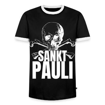St Pauli. St pauli fan. Paulianer Hamburger fan - Men's Ringer Shirt - black/white - Front - AI Model Female 172 light (172cm) & AI Model Male 178 light (178cm)