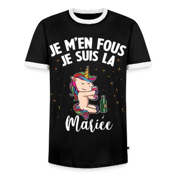 Je m'en fou j suis la Mariée Bride EVJF Licorne - T-shirt contrasté Homme - noir/blanc - Devant - AI Model Female 172 light (172cm) & AI Model Male 178 light (178cm)