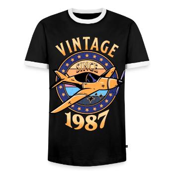 Vintage Aircraft 1987 35 Years Anniversary - Men's Ringer Shirt - black/white - Front - AI Model Female 172 light (172cm) & AI Model Male 178 light (178cm)