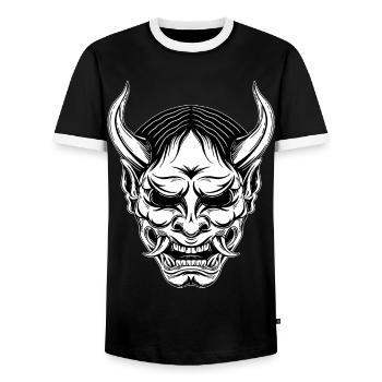Schädel Skull Horror Japan Halloween Geisha - Men's Ringer Shirt - black/white - Front - AI Model Female 172 light (172cm) & AI Model Male 178 light (178cm)
