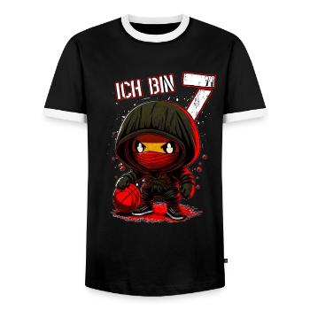 Anniversaire des enfants 7 ans - Basketball et Ninjas - T-shirt contrasté Homme - noir/blanc - Devant - AI Model Female 172 light (172cm) & AI Model Male 178 light (178cm)