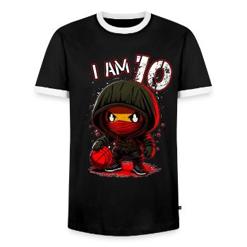 Children birthday 10 years - basketball and ninjas - Männer Kontrast-T-Shirt - Schwarz/Weiß - Vorne - AI Model Female 172 light (172cm) & AI Model Male 178 light (178cm)