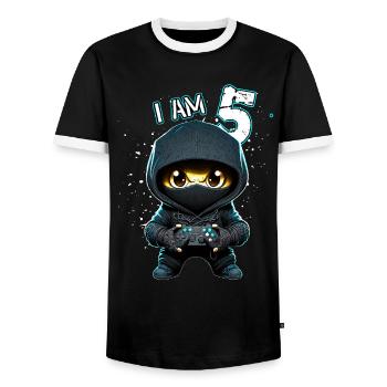 Children birthday 5 years - video games and gamers - Men's Ringer Shirt - black/white - Front - AI Model Female 172 light (172cm) & AI Model Male 178 light (178cm)