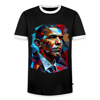 Obama Pop Art - Men's Ringer Shirt - black/white - Front - AI Model Female 172 light (172cm) & AI Model Male 178 light (178cm)