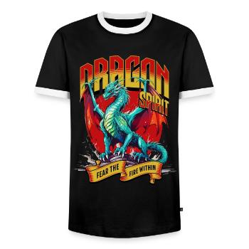 Dragon, Fantasy, Magic, Mysticism, Creature, Fable, Animal - Men's Ringer Shirt - black/white - Front - AI Model Female 172 light (172cm) & AI Model Male 178 light (178cm)