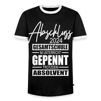 Abschluss 2024 Gesamtschule - Männer Kontrast-T-Shirt - Schwarz/Weiß - Vorne - AI Model Female 172 light (172cm) & AI Model Male 178 light (178cm)