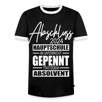Abschluss 2024 Hauptschule - Männer Kontrast-T-Shirt - Schwarz/Weiß - Vorne - AI Model Female 172 light (172cm) & AI Model Male 178 light (178cm)