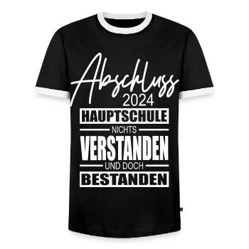 Abschluss 2024 Hauptschule - Männer Kontrast-T-Shirt - Schwarz/Weiß - Vorne - AI Model Female 172 light (172cm) & AI Model Male 178 light (178cm)