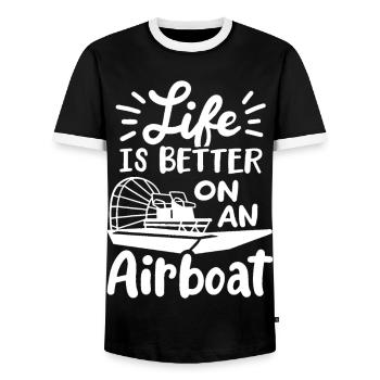 Life is Better on an Airboat Sea Water Lover - Men's Ringer Shirt - black/white - Front - AI Model Female 172 light (172cm) & AI Model Male 178 light (178cm)