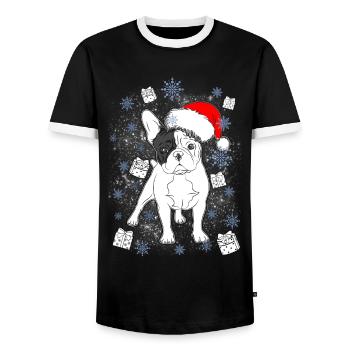 Cadeau de Noël de Santa bouledogue Français - T-shirt contrasté Homme - noir/blanc - Devant - AI Model Female 172 light (172cm) & AI Model Male 178 light (178cm)
