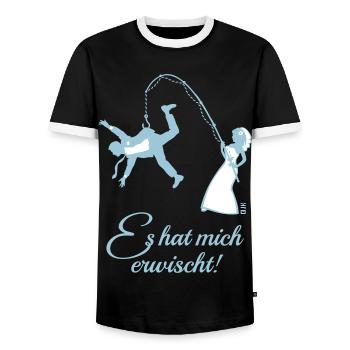 Es Hat Mich Erwischt! (Junggesellenabschied JGA) - Männer Kontrast-T-Shirt - Schwarz/Weiß - Vorne - AI Model Female 172 light (172cm) & AI Model Male 178 light (178cm)