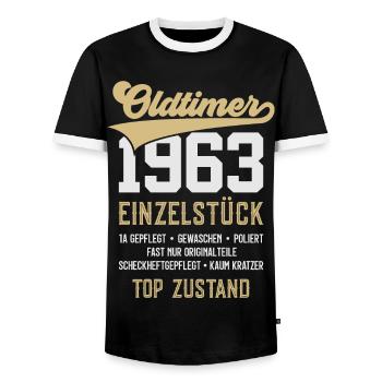 63. GEBURTSTAG OLDTIMER 1963 - Männer Kontrast-T-Shirt - Schwarz/Weiß - Vorne - AI Model Female 172 light (172cm) & AI Model Male 178 light (178cm)