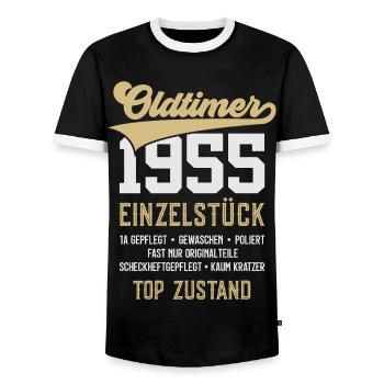 71. GEBURTSTAG OLDTIMER 1955 - Männer Kontrast-T-Shirt - Schwarz/Weiß - Vorne - AI Model Female 172 light (172cm) & AI Model Male 178 light (178cm)