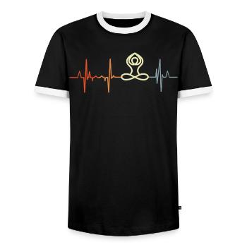 Vintage Yoga HeartLine - Men's Ringer Shirt - black/white - Front - AI Model Female 172 light (172cm) & AI Model Male 178 light (178cm)