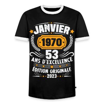 Cadeau D'anniversaire 53 Ans Janvier 1970 Vintage - T-shirt contrasté Homme - noir/blanc - Devant - AI Model Female 172 light (172cm) & AI Model Male 178 light (178cm)