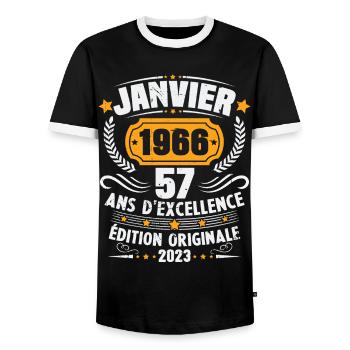 Cadeau D'anniversaire 57 Ans Janvier 1966 Vintage - T-shirt contrasté Homme - noir/blanc - Devant - AI Model Female 172 light (172cm) & AI Model Male 178 light (178cm)