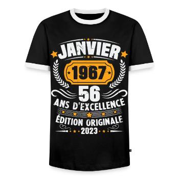 Cadeau D'anniversaire 56 Ans Janvier 1967 Vintage - T-shirt contrasté Homme - noir/blanc - Devant - AI Model Female 172 light (172cm) & AI Model Male 178 light (178cm)