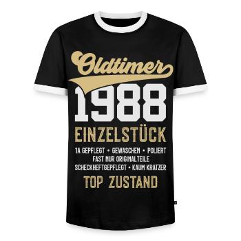 38. GEBURTSTAG OLDTIMER 1988 - Männer Kontrast-T-Shirt - Schwarz/Weiß - Vorne - AI Model Female 172 light (172cm) & AI Model Male 178 light (178cm)