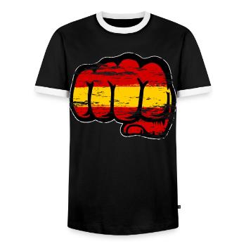 Spanien Flagge Hand Faust used - Männer Kontrast-T-Shirt - Schwarz/Weiß - Vorne - AI Model Female 172 light (172cm) & AI Model Male 178 light (178cm)