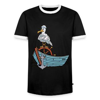 Seagull Sailor Maritime Boat Sailor Ahoy - Men's Ringer Shirt - black/white - Front - AI Model Female 172 light (172cm) & AI Model Male 178 light (178cm)