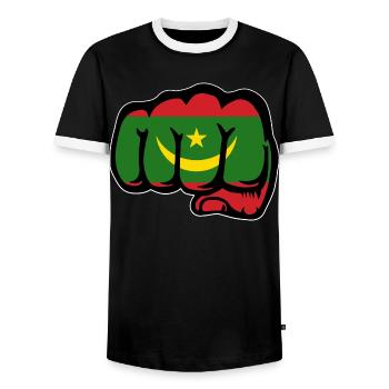Mauritania Flag Fist - Men's Ringer Shirt - black/white - Front - AI Model Female 172 light (172cm) & AI Model Male 178 light (178cm)