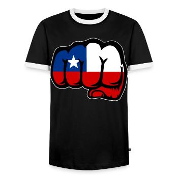 Chile Flag Fist - Men's Ringer Shirt - black/white - Front - AI Model Female 172 light (172cm) & AI Model Male 178 light (178cm)