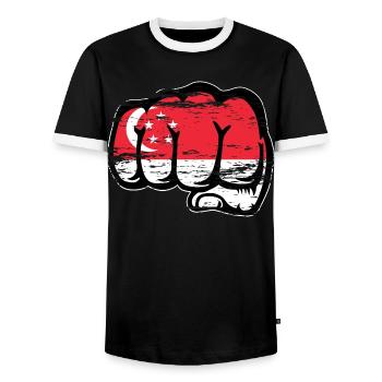 Singapur Flagge Faust Hand used - Männer Kontrast-T-Shirt - Schwarz/Weiß - Vorne - AI Model Female 172 light (172cm) & AI Model Male 178 light (178cm)