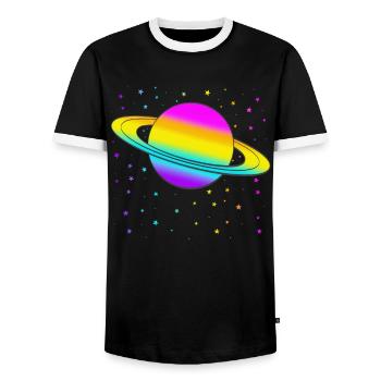 Saturn - Men's Ringer Shirt - black/white - Front - AI Model Female 172 light (172cm) & AI Model Male 178 light (178cm)