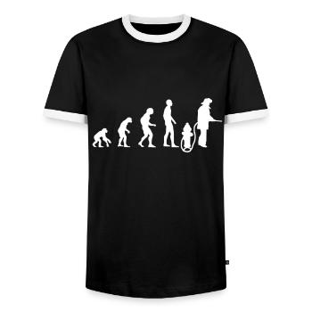 Fire department evolution - Men's Ringer Shirt - black/white - Front - AI Model Female 172 light (172cm) & AI Model Male 178 light (178cm)