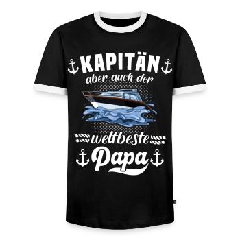 Kapitän Papa Boot Motorboot - Männer Kontrast-T-Shirt - Schwarz/Weiß - Vorne - AI Model Female 172 light (172cm) & AI Model Male 178 light (178cm)