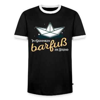 In Gedanken barfuß am Strand Nordsee Küste - Männer Kontrast-T-Shirt - Schwarz/Weiß - Vorne - AI Model Female 172 light (172cm) & AI Model Male 178 light (178cm)