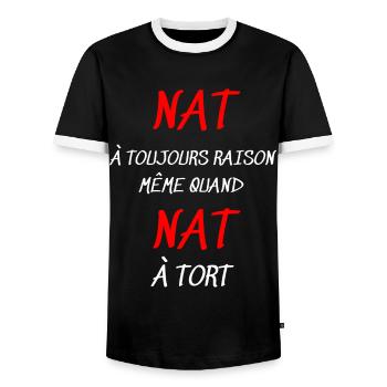Nat a toujours raison même quand Nat à tort. - T-shirt contrasté Homme - noir/blanc - Devant - AI Model Female 172 light (172cm) & AI Model Male 178 light (178cm)