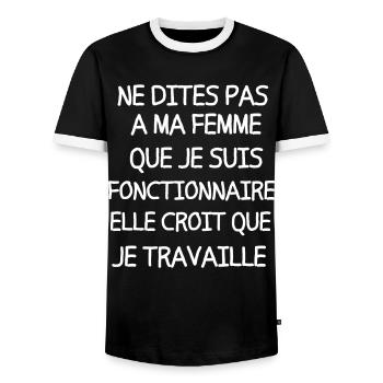 Ne dites pas à ma femme que je suis fonctionnaire - T-shirt contrasté Homme - noir/blanc - Devant - AI Model Female 172 light (172cm) & AI Model Male 178 light (178cm)