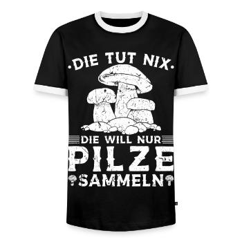 Lustiges Pilz Spruch Pilzsammlerin - Männer Kontrast-T-Shirt - Schwarz/Weiß - Vorne - AI Model Female 172 light (172cm) & AI Model Male 178 light (178cm)
