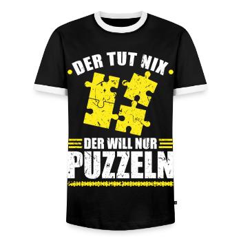Der Tut Nix Der Will Nur Puzzeln Puzzle - Männer Kontrast-T-Shirt - Schwarz/Weiß - Vorne - AI Model Female 172 light (172cm) & AI Model Male 178 light (178cm)