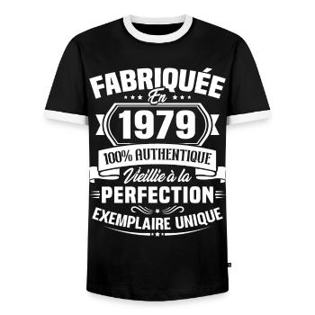 Fabriquée en 1979 - Cadeau d'anniversaire 44 ans - T-shirt contrasté Homme - noir/blanc - Devant - AI Model Female 172 light (172cm) & AI Model Male 178 light (178cm)