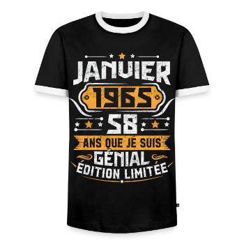 Rétro Cadeau D'anniversaire 58 Ans Janvier 1965 - T-shirt contrasté Homme - noir/blanc - Devant - AI Model Female 172 light (172cm) & AI Model Male 178 light (178cm)
