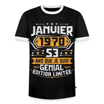 Cadeau D'anniversaire 53 Ans Janvier 1970 Vintage - T-shirt contrasté Homme - noir/blanc - Devant - AI Model Female 172 light (172cm) & AI Model Male 178 light (178cm)