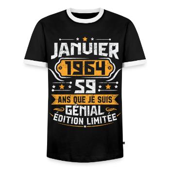Rétro Cadeau D'anniversaire 59 Ans Janvier 1964 - T-shirt contrasté Homme - noir/blanc - Devant - AI Model Female 172 light (172cm) & AI Model Male 178 light (178cm)