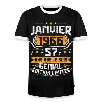 Rétro Cadeau D'anniversaire 57 Ans Janvier 1966 - T-shirt contrasté Homme - noir/blanc - Devant - AI Model Female 172 light (172cm) & AI Model Male 178 light (178cm)