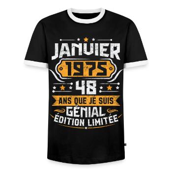 Rétro Cadeau D'anniversaire 48 Ans Janvier 1975 - T-shirt contrasté Homme - noir/blanc - Devant - AI Model Female 172 light (172cm) & AI Model Male 178 light (178cm)